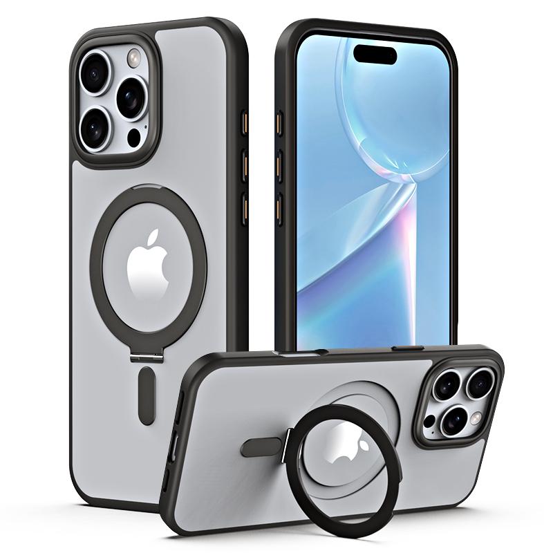 

Преміальний прозорий чохол Armor для iPhone 16 Pro Max Plus Міцне магнітне металеве кільце Прихована підставка для кріплення бездротової зарядки MagSafe For iPhone 16 Pro Max&PC + TPU чорний