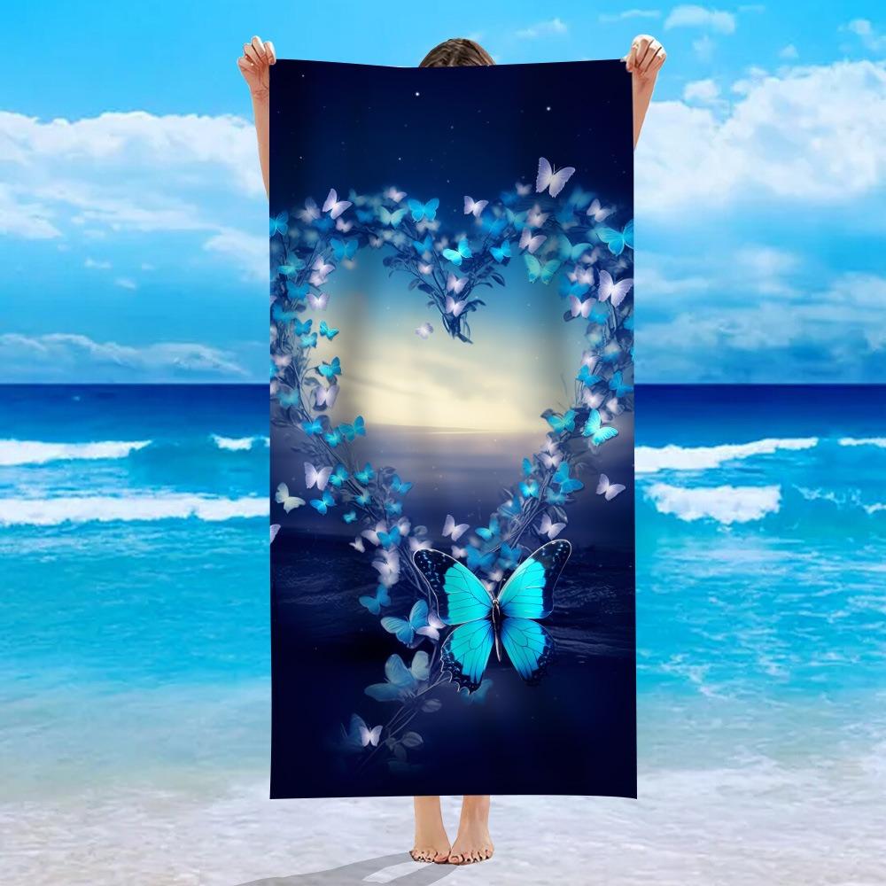 

Dreamy Night Sky Blue Butterfly Print Beach Towel Soft Quick Dry Absorbent Sand Free Swim Towel Summer Vacation Beach Blanket W40*H60(CM)
