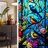 Bunte Blumen-Vogel-Buntglas-Fensterfolie, nicht klebend, UV-blockierend, Wärmeisolierung, dekorativ, statisch haftend