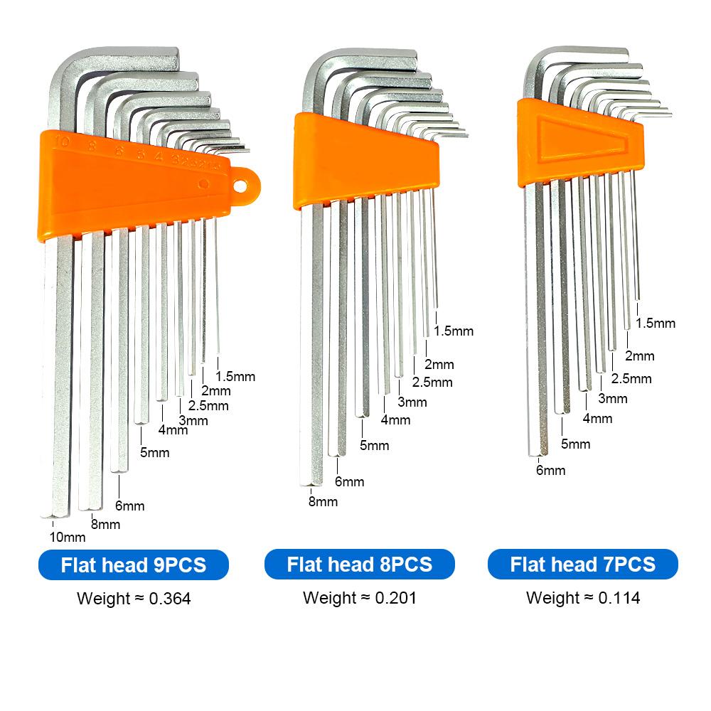 7/8/9pcs Long Ball Point Hex Key Allen Wrench Set CRV Steel 1.5mm 2mm 2.5mm 3mm 4mm 5mm 6mm 8mm 10mm Ball End Allen Key Set