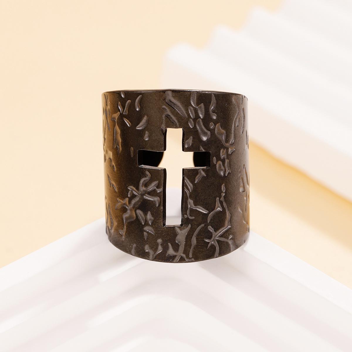 Unisex Dark Style Hollow Cross Stainless Steel Ring - Exaggerated Wide Band Halloween Gift