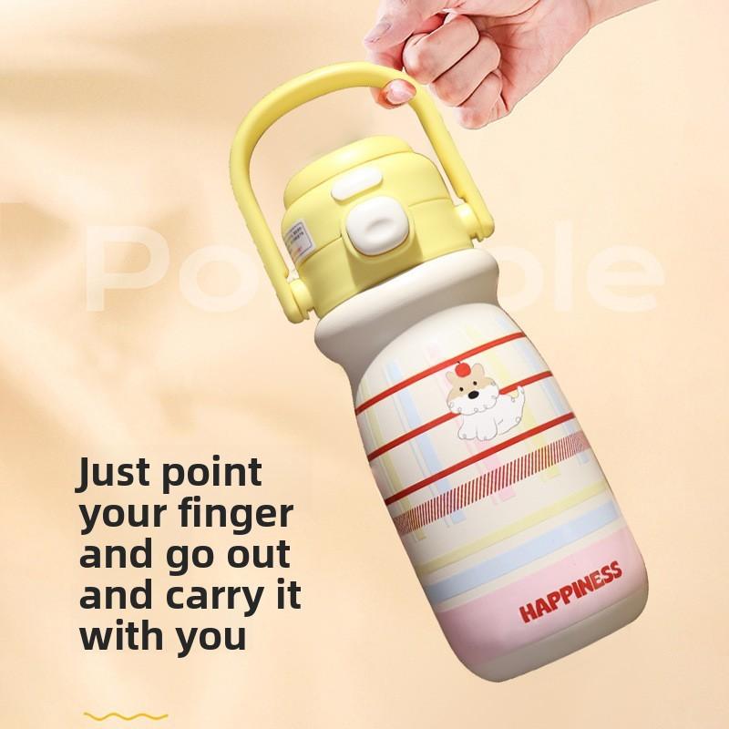Cute Cartoon Stainless Steel Insulated Travel Mug With Straw For Office And Outdoor Use