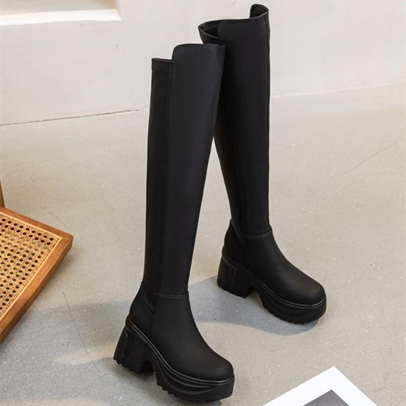 Damen Reiterstiefel Damen Overknee Stiefel Absatzhöhe 10cm Plateau Stretch Skinny Stiefel Damen