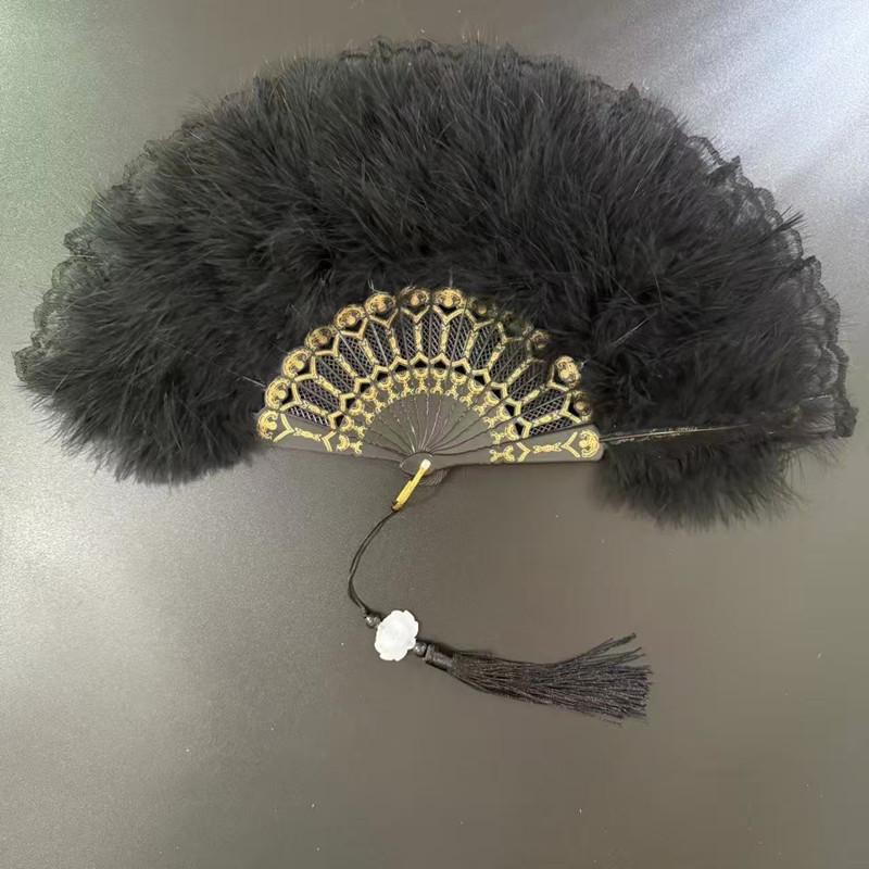Black Lace Chinese Style Folding Fan for Cheongsam, Lolita, and Hanfu Fashion Shows