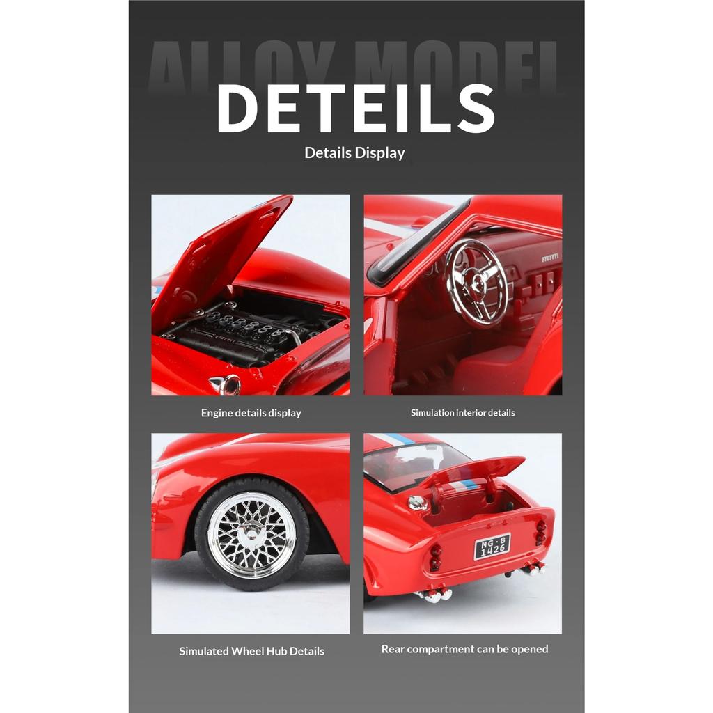 1/24 Maßstab Ferrari 250-GTO Legierungsauto Modell Simulation Ton und Licht Retro Sportwagen Spielzeugauto Sammlerstück Geschenk Ornament