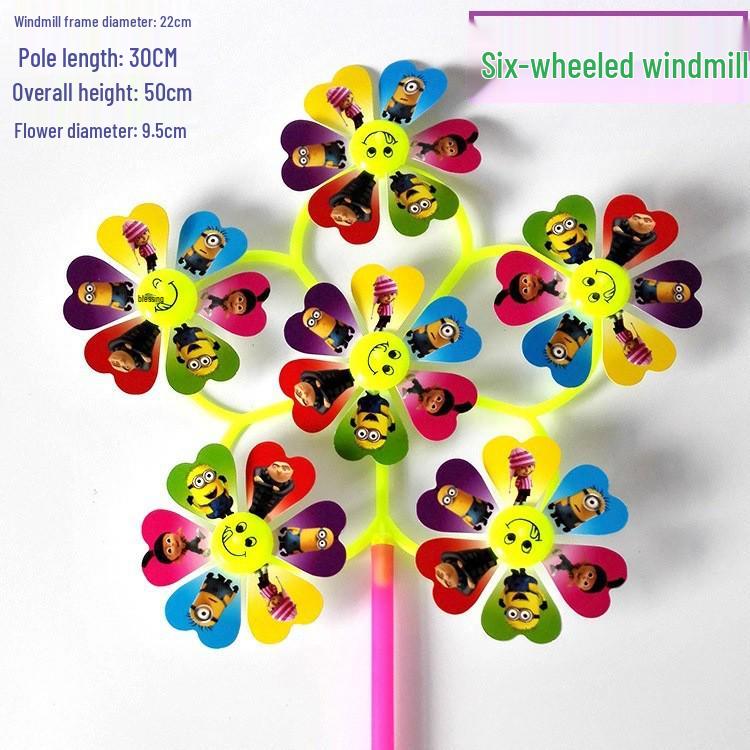 Children s Large Six-Blade Cartoon Pinwheel Toy - Smiling Face Design Plastic