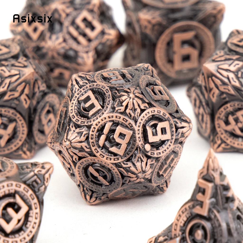 7 Pcs Yellow Circle Wheel Metal Dice Solid Metal Polyhedral Dice Set Suitable for Role-Playing RPG  Board Game Card Game