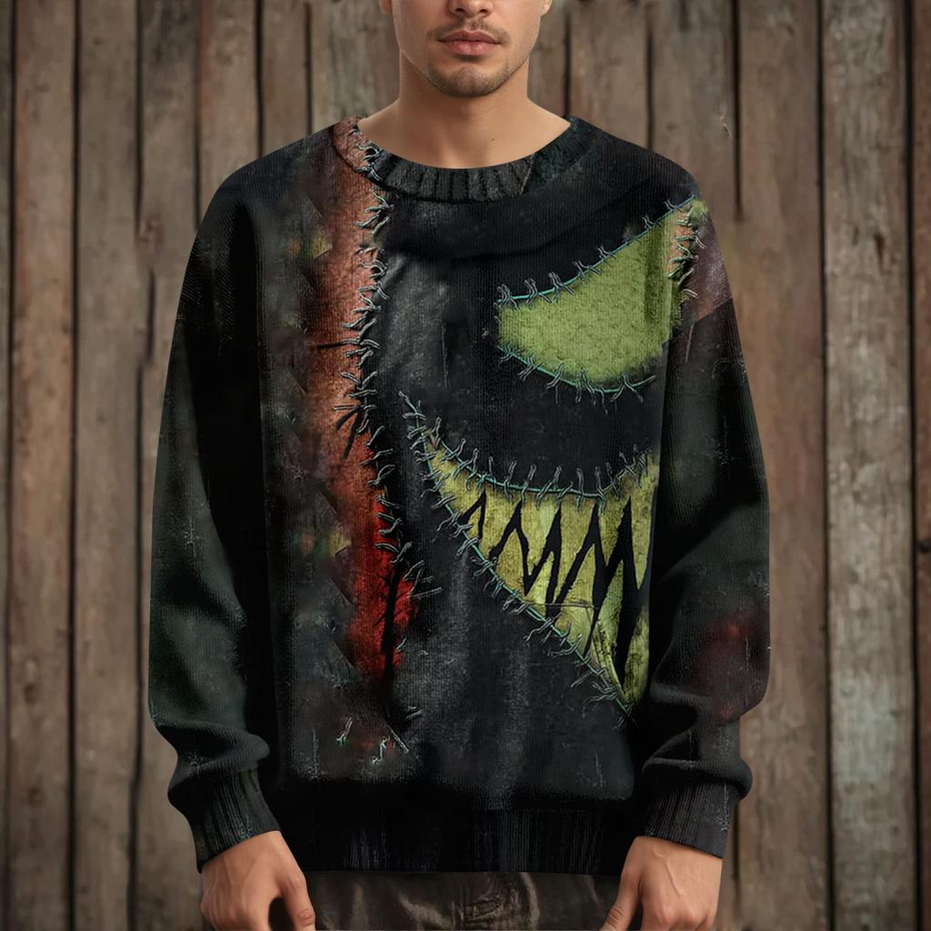 Herre Langermet Pullover Genser Casual Halloween Trykk Strikket Oversized Genser