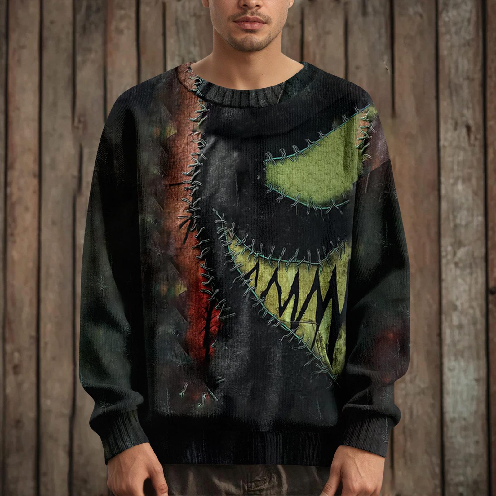 

Мужской пуловер с длинным рукавом, повседневный вязаный свитер оверсайз с принтом на Хэллоуин S