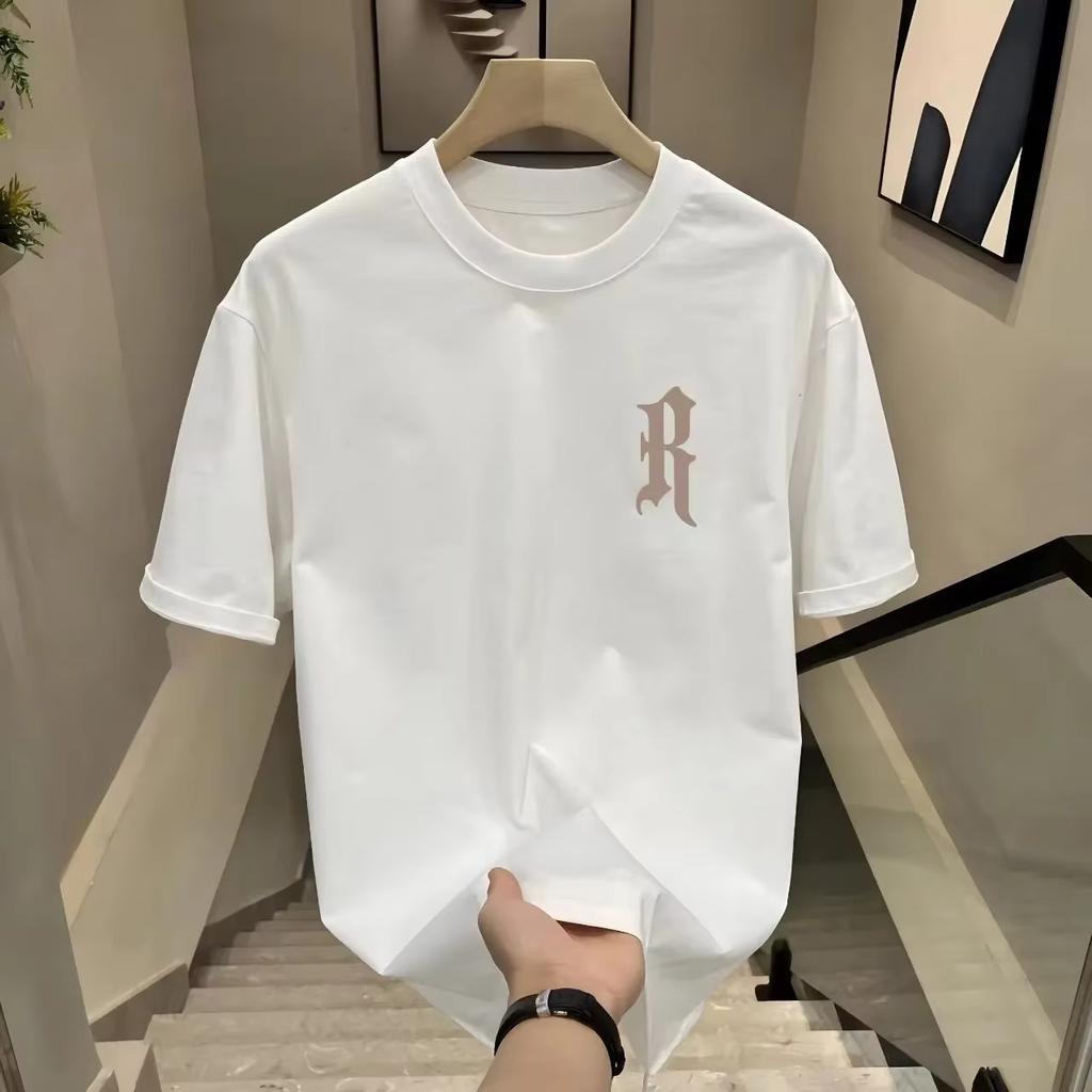 Summer Over Size Ins Printed Pure Cotton T-Shirt Comfortable Breathable and Elastic Sleeve Trendy Casual Tees for Sports