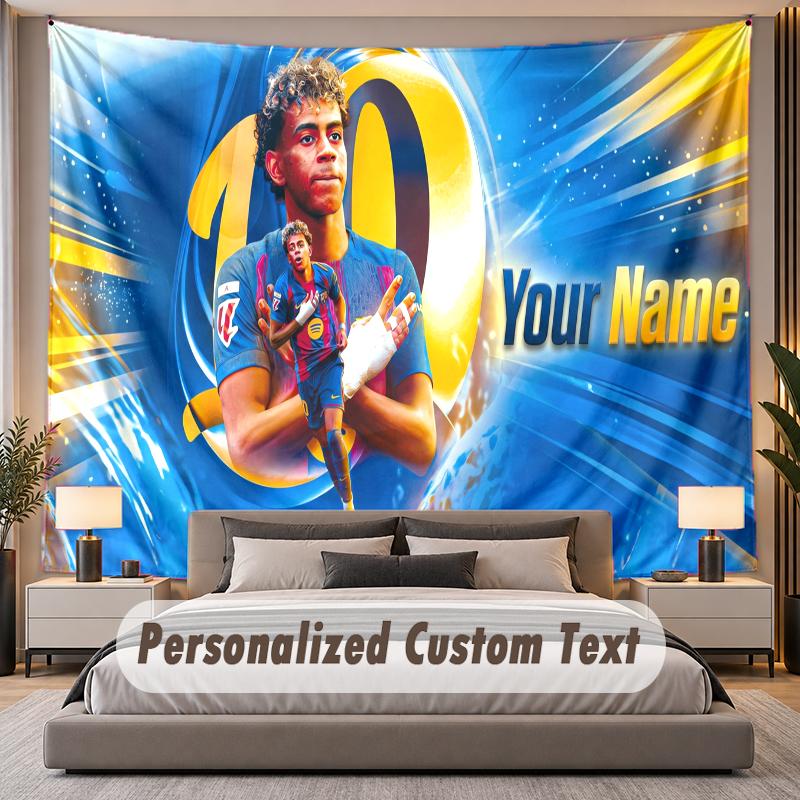 Custom Name Text Tapestry Lamine Yamal Personalized Polyester Wall Tapestry For Bedroom And Room