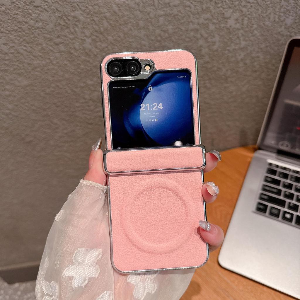 Samsung Z Flip 7 Lychee Pattern Magnetic Suction Drop Protection Case for Models 3/4/5/6