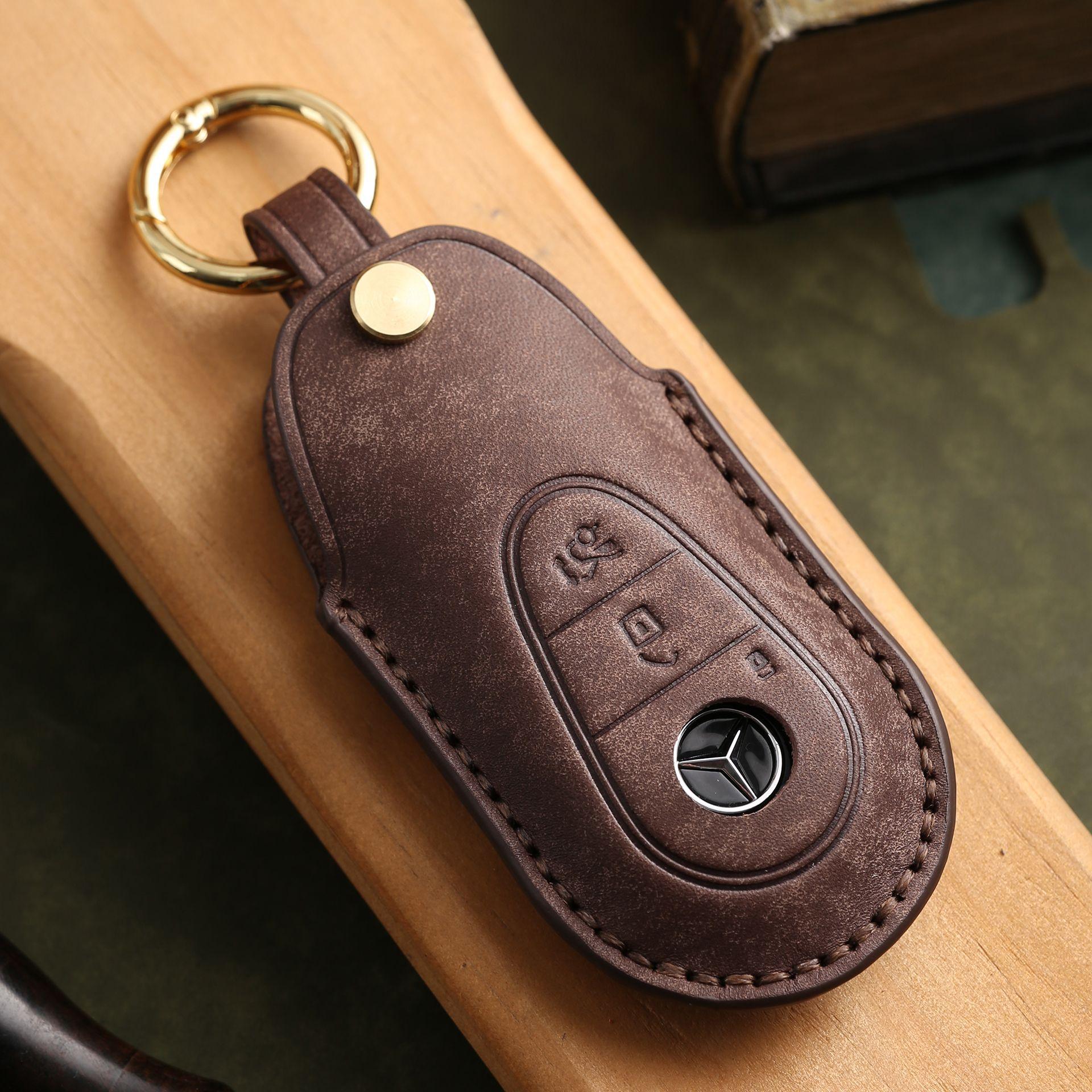 

Customized car key bag is suitable for Mercedes-Benz 2021 new S450 S500 car handmade leather key cover коричневый