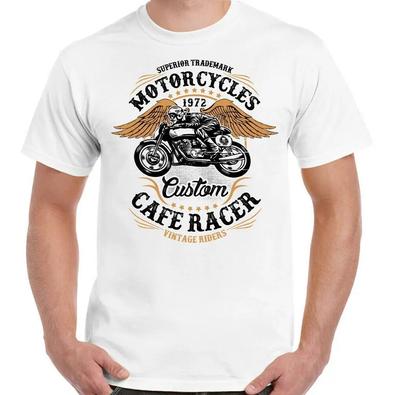 Camiseta de Algodão Masculina Biker Motocicleta Tamanho Grande Cafe Racer Streetwear Clássica Tamanho Grande Tee Oldschool Choppers Top de Motocicleta
