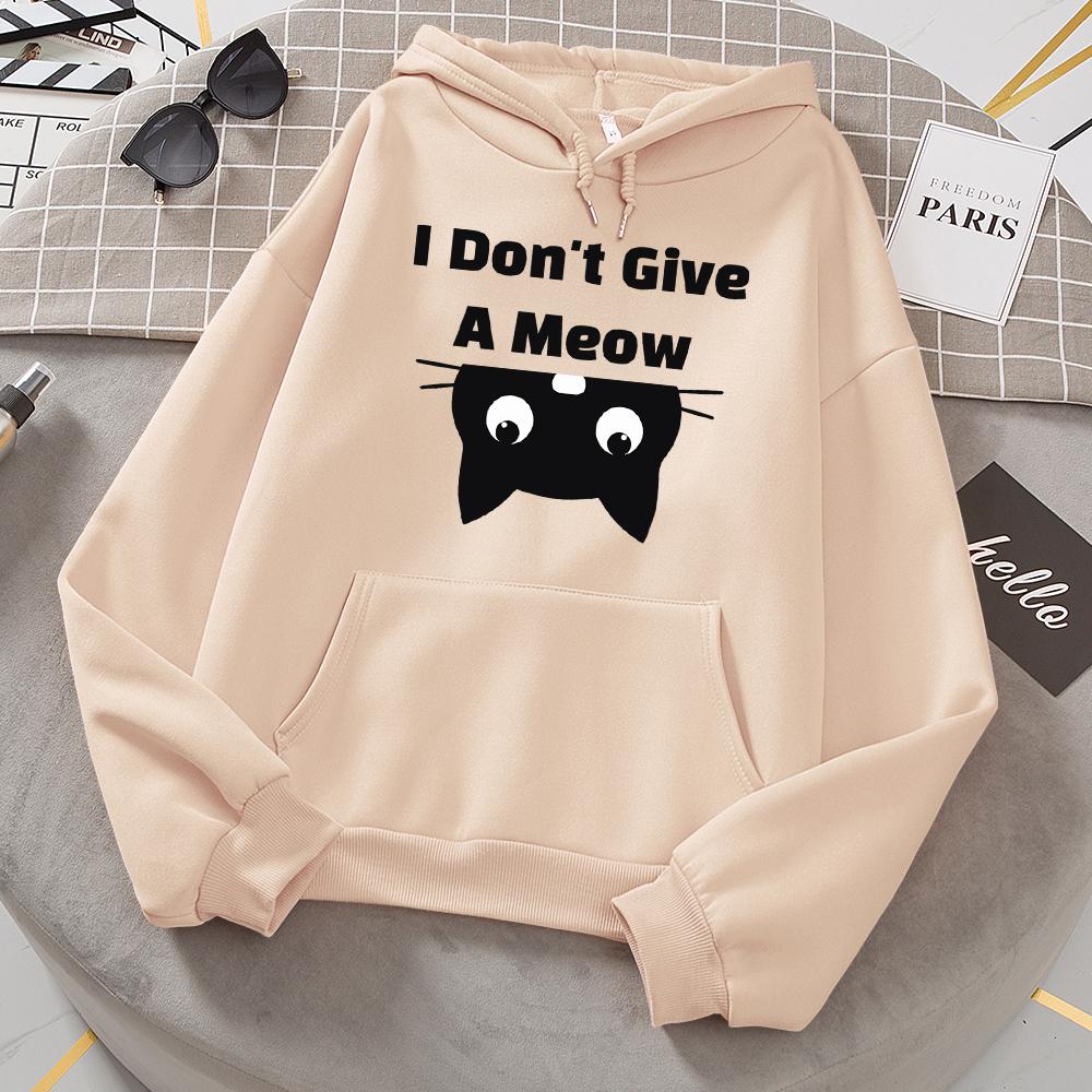I Don'T Give A Meow Black Cat Hoodies Women Oversized Loose Warm Hoody Street Sport Tide Sweatshirt Fashion Comfortable Hooded
