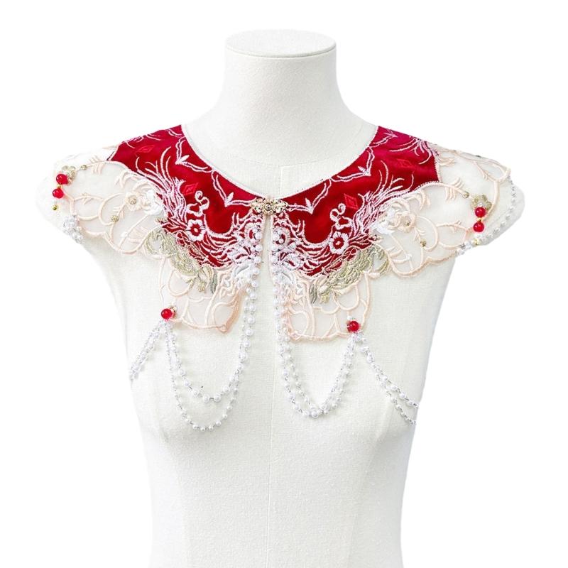 False Collar Lace Shawl Wrap Yunjian Collar Detachable Embroidery Hanfu Floral Decorative Chinese Yunjian Tassels DXAA