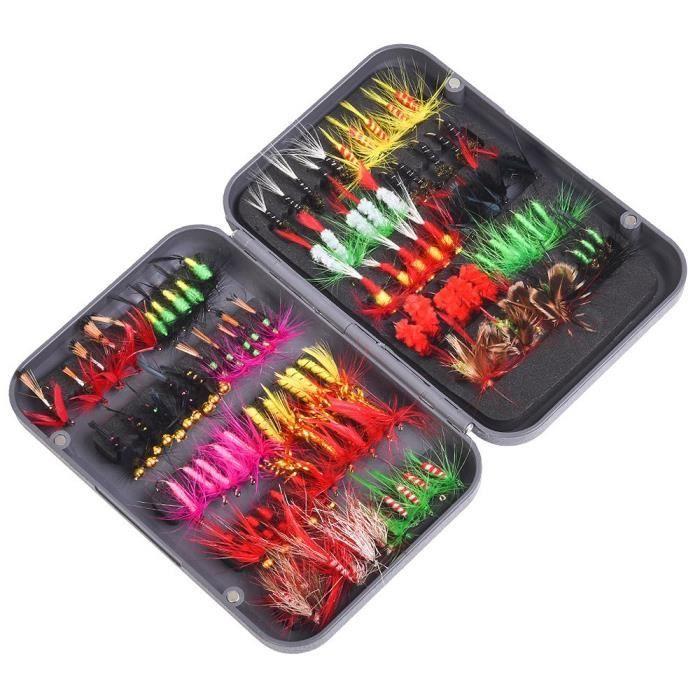 100 pièces pêche à la mouche mouches leurre Kit 20 couleurs sec/humide Streamer nymphes appât crochet pour bar saumon truite avec bo