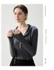 Women's Elegant Ribbed Cashmere Pullover - Slim Fit, Hooded, Solid Color, Autumn 2026 Collection.