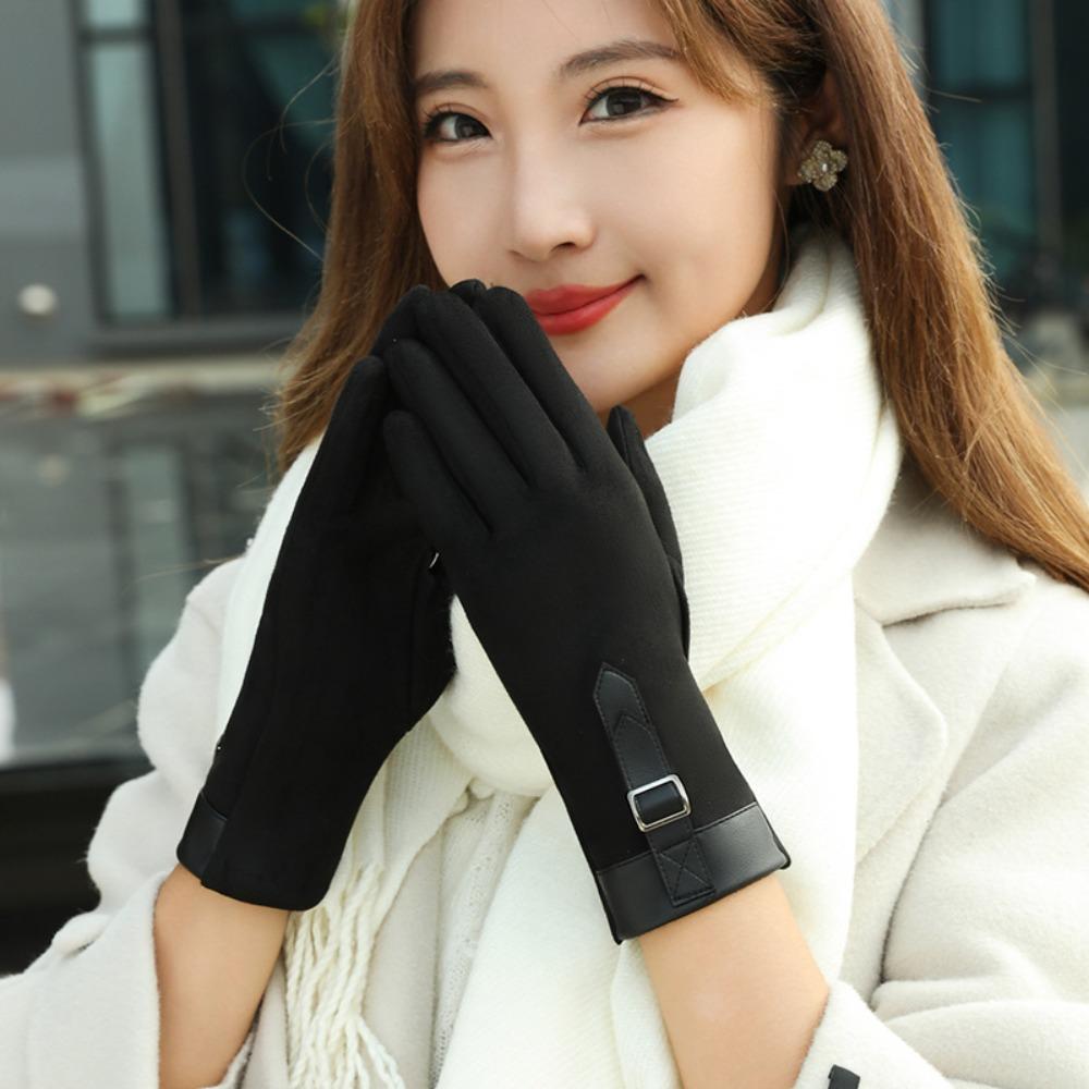 Thickened  Gloves Plush Winter Mittens Vintage Women Suede Velvet  Gloves  Cycling
