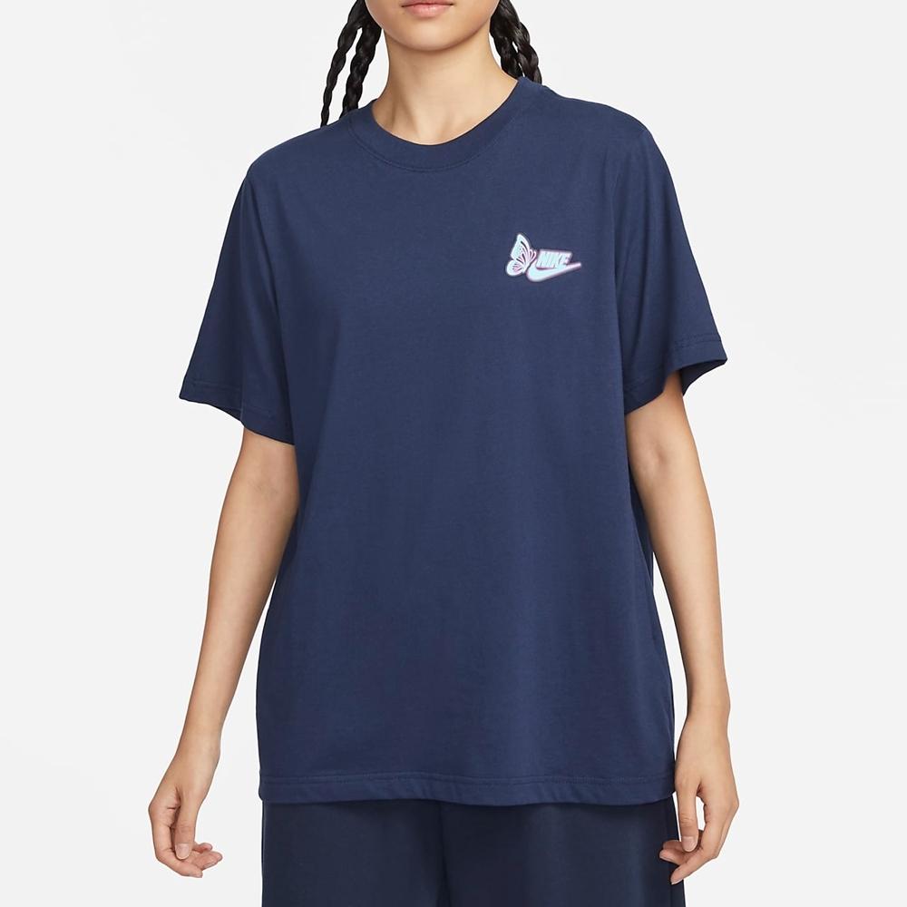 New Nike Women'ss Logo Letter Print Retro T-Shirt 'Navy Blue' FD2548-410