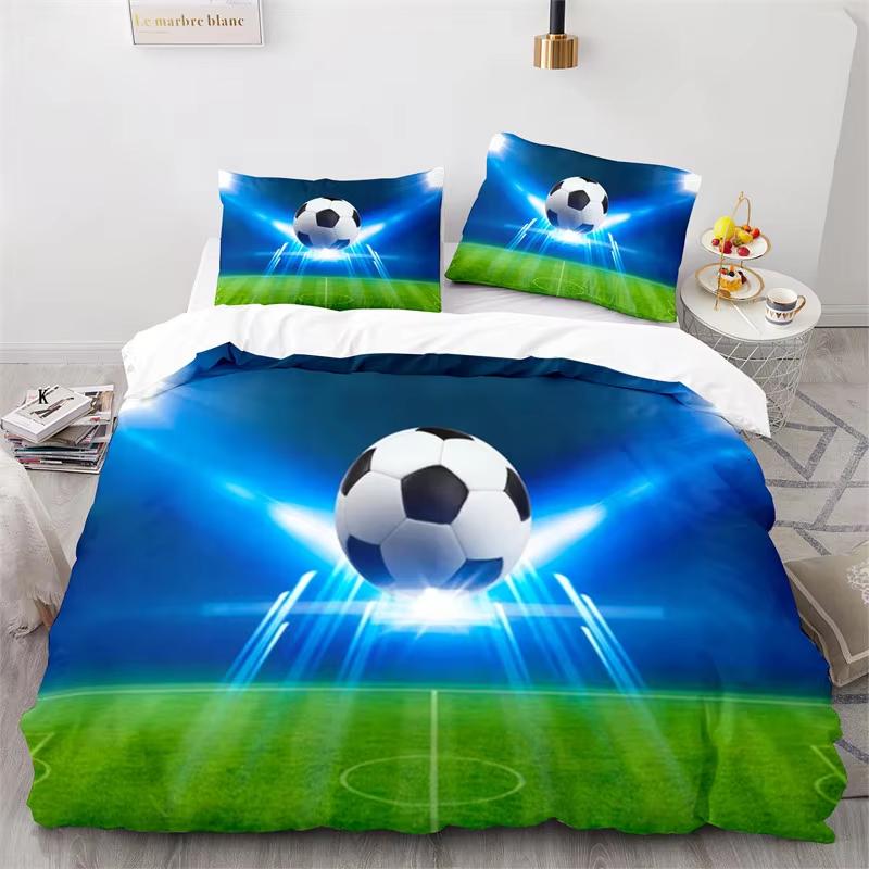 Sports Duvet Cover Set Microfiber Green Grass Field Soccer Playground Comforter Cover 3D Football Bedding Set King Queen Size