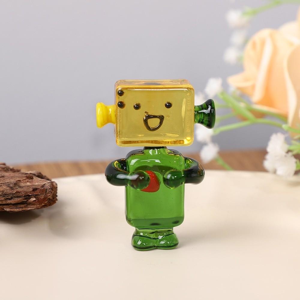 

Cartoon Glasses Robot Figurines Transparent Robot Statue Unique Desktop Ornament Home зелёный