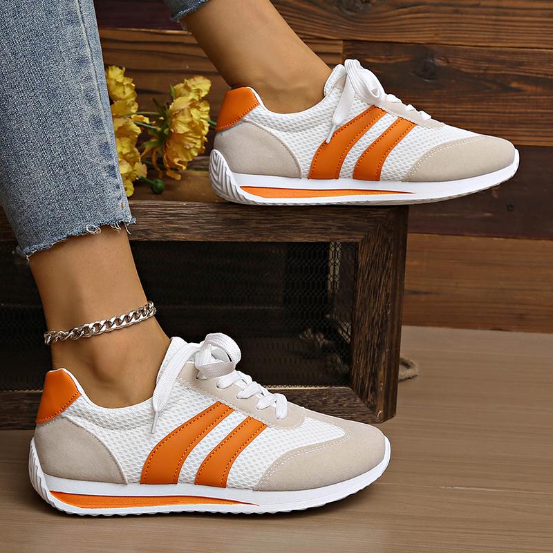 Fashion Women's Lightweight Fashion Sneakers Comfort Non Slip Casual Sports Shoes Woman Orange Striped Mesh Breathable Platform Sneakers