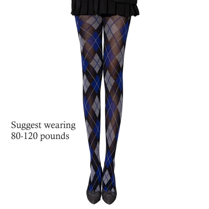 Dames Argyle Ruitpatroon Panty Ademend Nylon Stof OnDoorzichtig Maillot Kousen Stijlvolle Contrastkleur Leggings