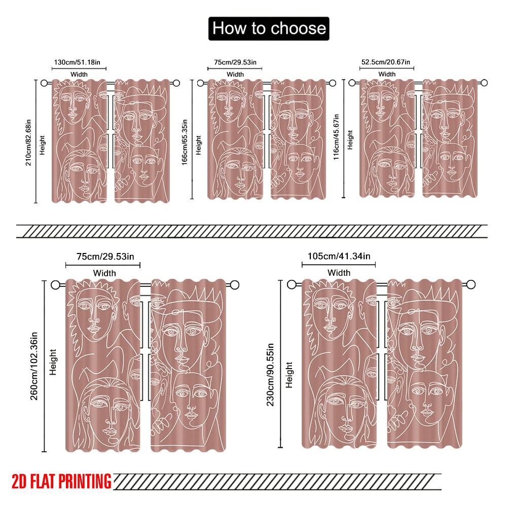 2pcs 2D Flat Printing Drapes Cubist Faces 100% Polyester Fabric Without Electricity 0 Use for All Occasions