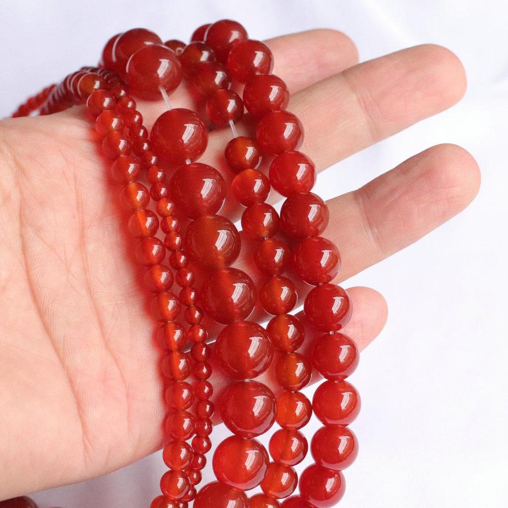 Grade A 4-14mm White & Red Agate Chalcedony Round Beads for Handmade Jewelry DIY