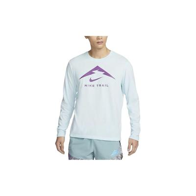 American Vintage Letter Print Quick-Dry Long Sleeve Crew Neck T-Shirt Men Tops Glacier-Blue FN0828-474