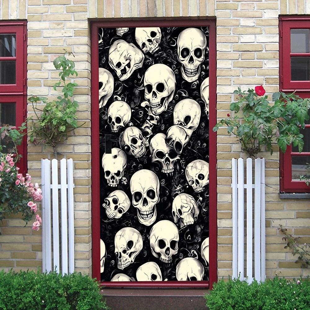 2pcs Dark Style Skull Wall Stickers Gothic Horror Theme Bedroom Living Room Decoration Stickers Halloween Party Decoration Self