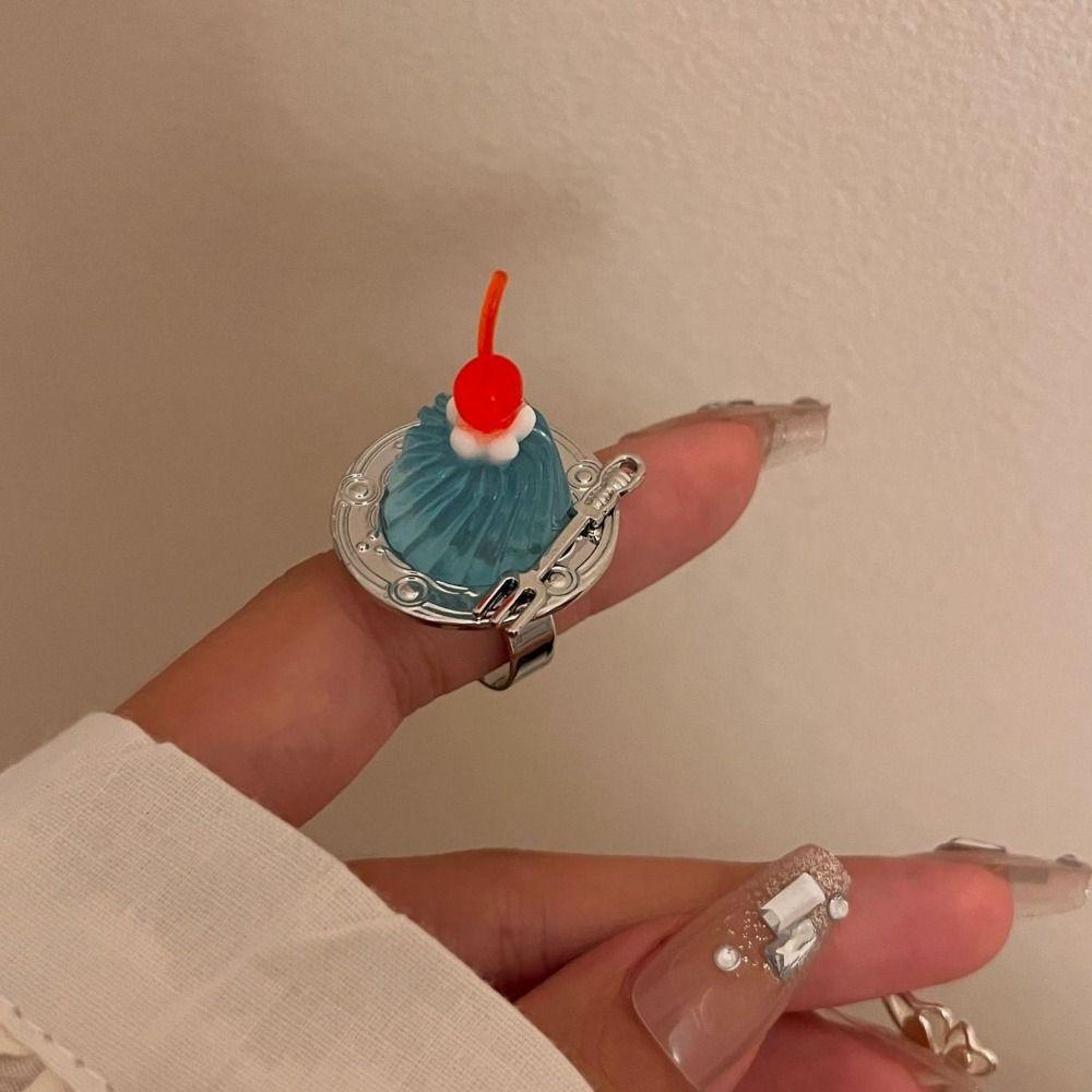 Spoon Mousse Cake Rings Open Jelly Finger Ring Fashion Adjustable Dessert Ring  Couples