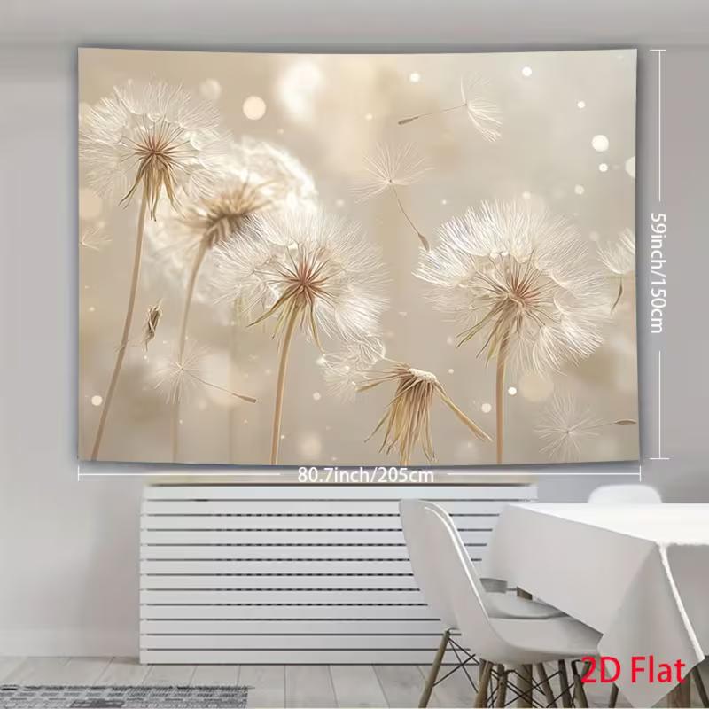 Aesthetic Dandelion Tapestry with Bokeh Light Neutral Beige Floral Wall Hanging for Living Room