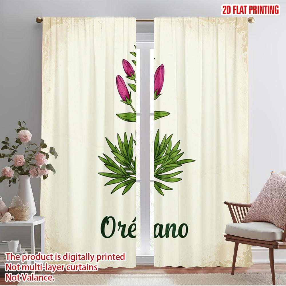 

2pcs 2D flat printing Curtain Origanum Green Herb Tulips Polyester Without Electricity Festive Holiday Perfect for Room bedroom 52.50×116.00 CM 2pcs