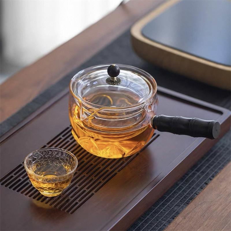 650ml Heat Resistant Side Wooden Handle Glass Teapot With 360° Rotary Infuser Liner Filter Boil Puer Oolong Tea Pot Tea Utensil