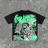 T-shirt Oversize Streetwear Retrò Americana con Stampa Scura e Effetto Usurato