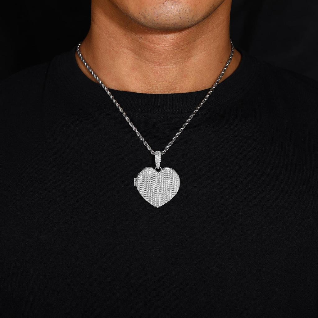 Trendy Heart-Shaped Zircon Photo Pendant Necklace - European & American Hip Hop Style