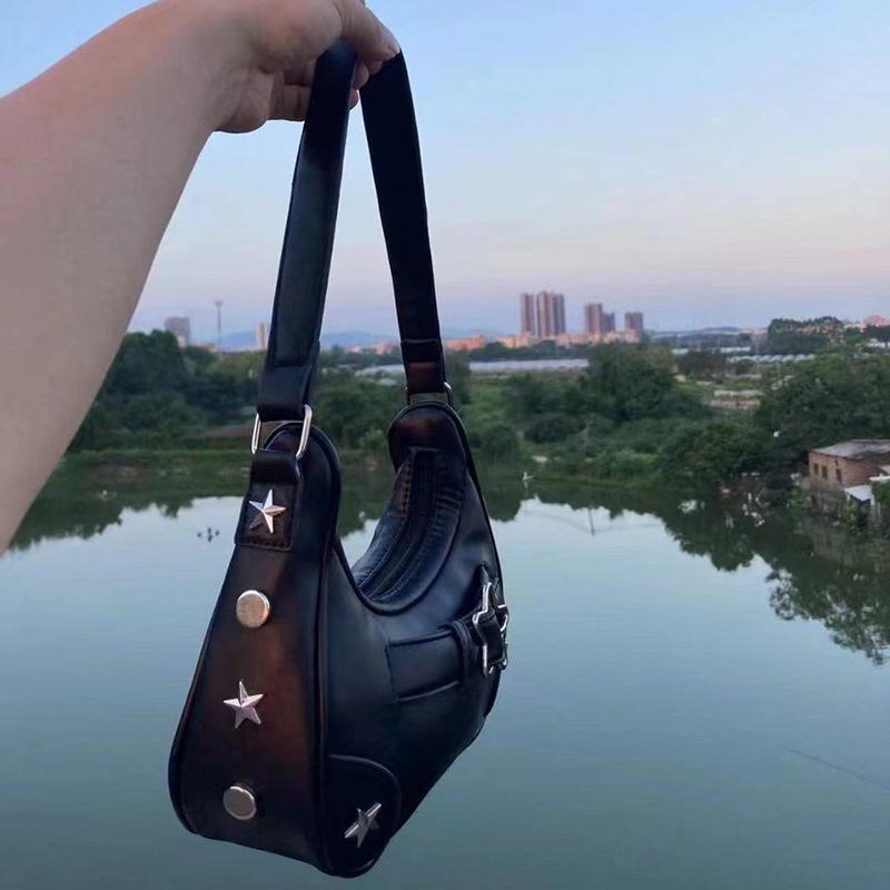 2025 Spring/Summer Spicy Girl Y2K Retro Denim Underarm Baguette Bag