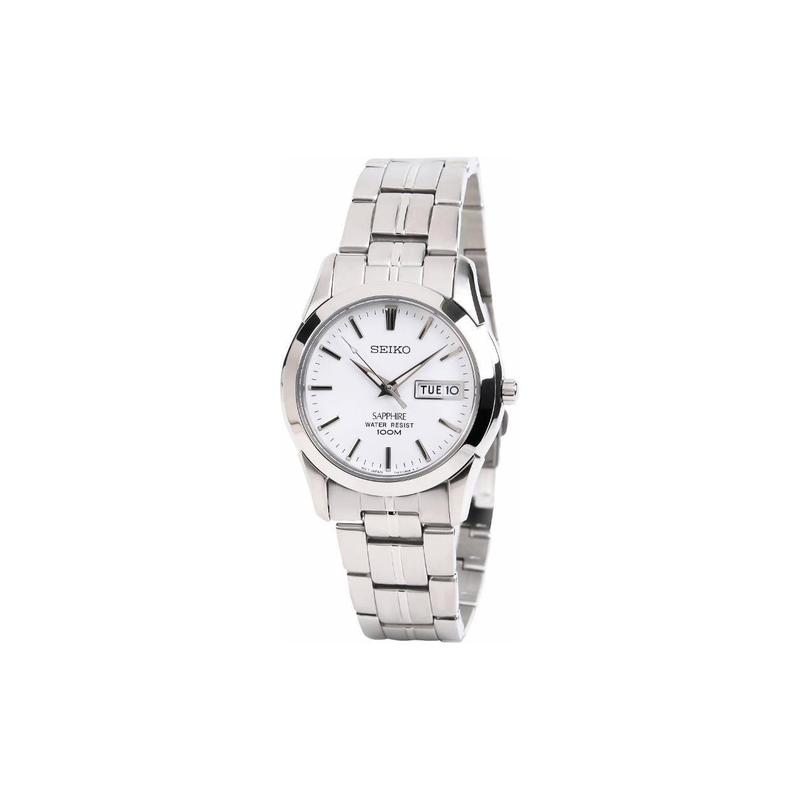SEIKO 100 meters waterproof Quartz Steel Strap 37mm unisex white dial SGG713P1 синий