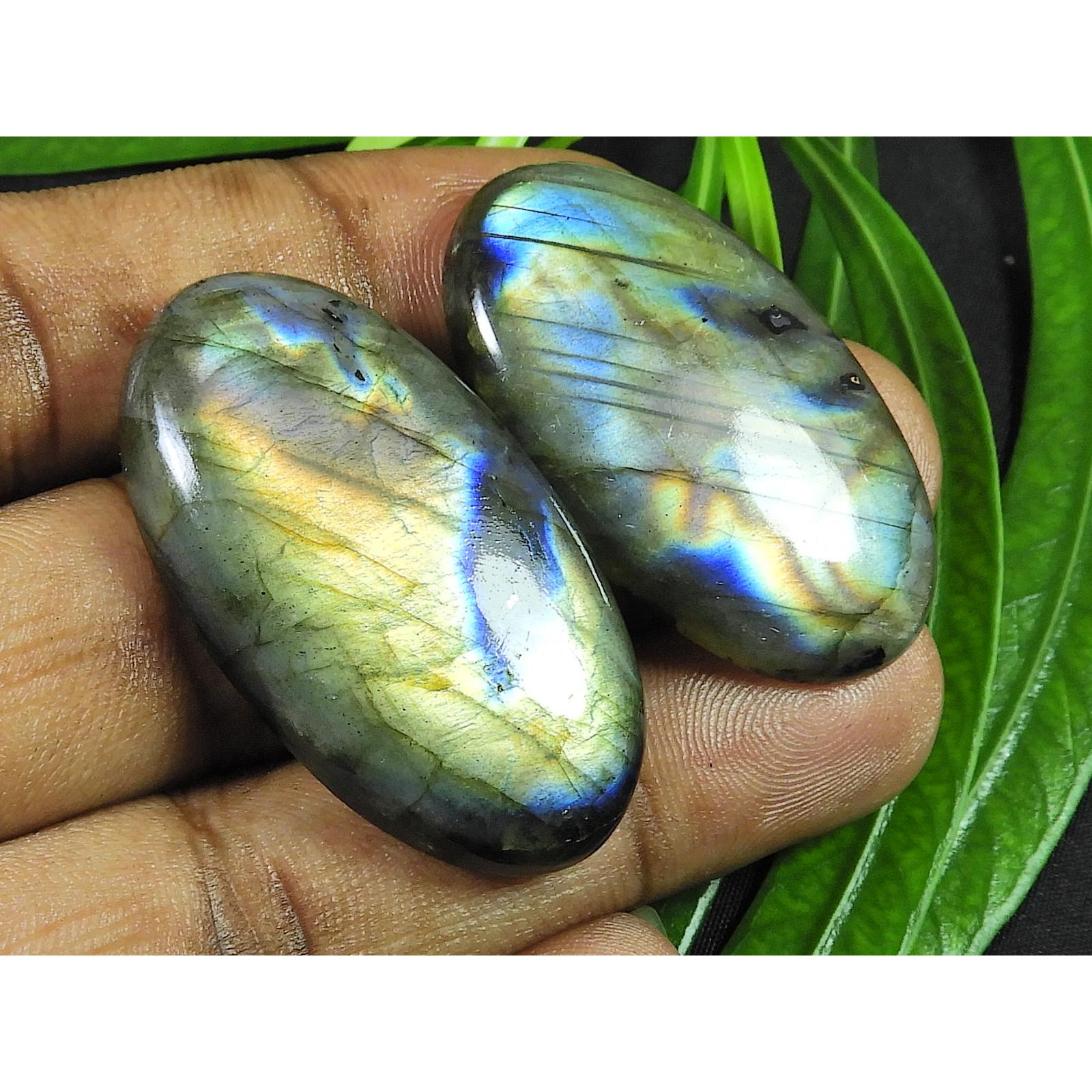 

40-42MM Natural Purple Labradorite Oval Cabochon Loose Gemstone 2Pcs 125Cts. SK-4221