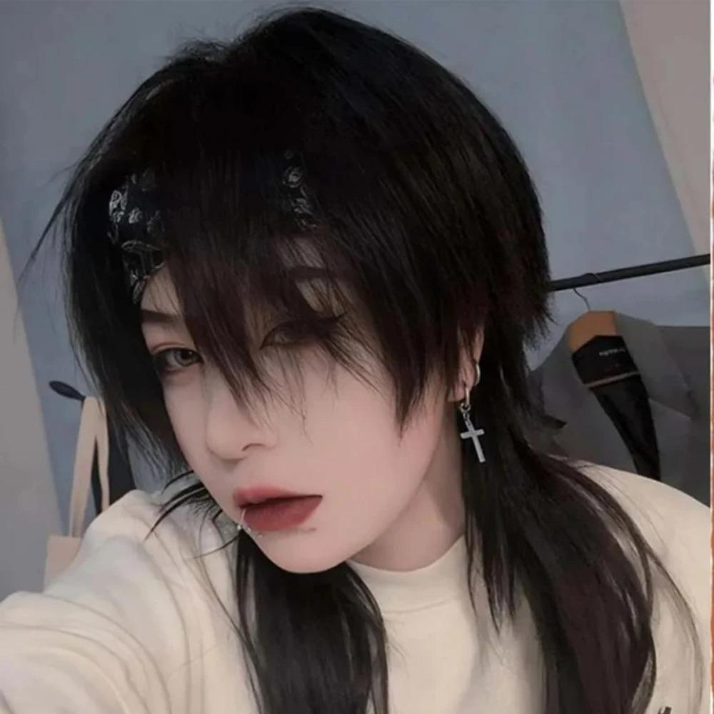 Heat Resistant Mullet Head Wigs with Bangs Straight Anime Men Wigs Long Cosplay Wig Party