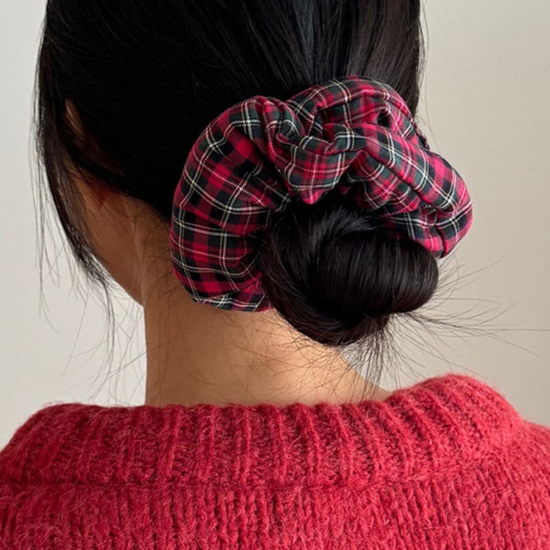 oar Tartan Check Padding Scrunchie[Red]