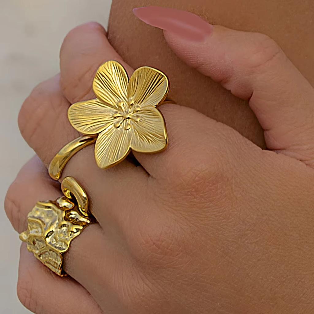 Yori Stainless Steel Metal Waterproof 18K Gold Rust Proof Open Ring Women's Accessories Party Festival 2024
