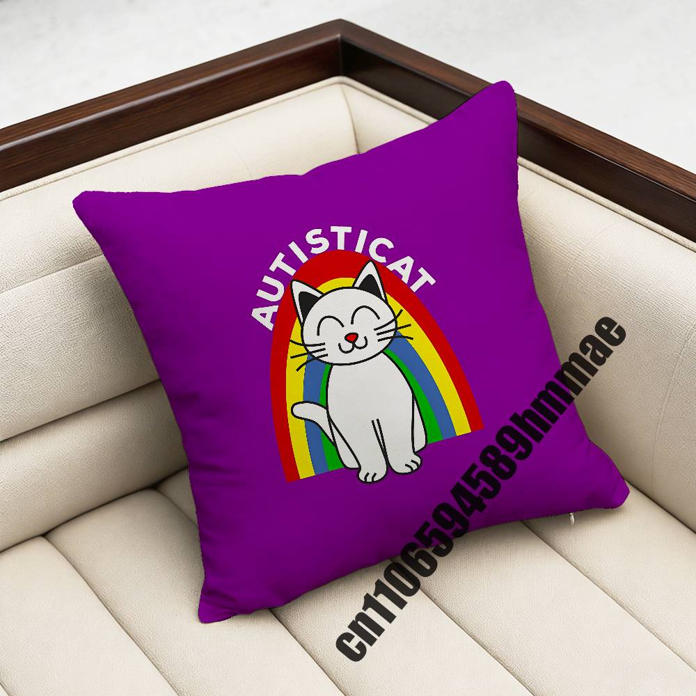 For Autistic Cat Autism Puzzle Throw Pillow Case Sham Xcm Xcm Square Car Pillowcase Pad Cushion Cover