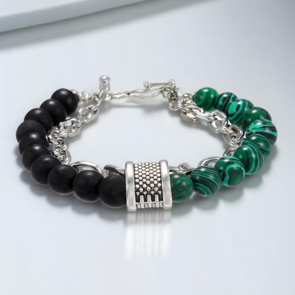 1PC Natural Stone Beaded Bracelet for Men Stainless Steel Bead Bracelet Fashion Jewelry Gift for Him Trendy Mens Accessories