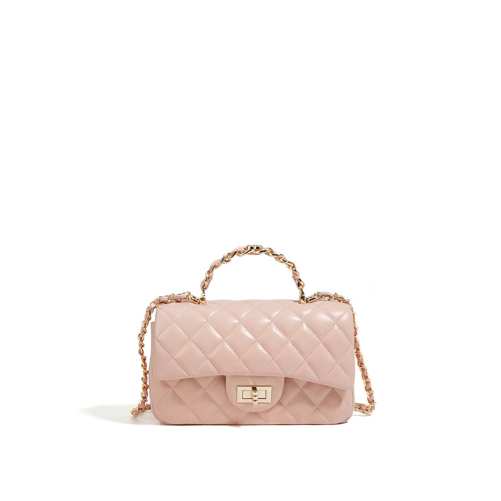 

2025 Сумка из коровьей кожи Xiangjia Xiaoxiangfeng, женская сумка через плечо, сумка на цепочке с ромбами, сумка-подушка. розовый