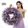 Décoration Lavande Fausse Couronne Artificielle pour Porte d'Entrée Printemps Été Arrangement de Fleurs Simulées Violettes Fausses Mur Intérieur Extérieur Porche Fenêtre