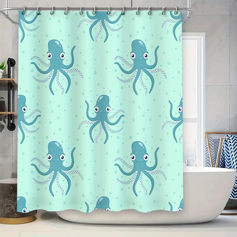 

Cute Octopus Shower Curtain Blue Sea Life Bathroom Decor Waterproof Fabric With Hooks Kids Bath Room Accessories Perfect Gift Fo W60H190(CM)-1 Pcs
