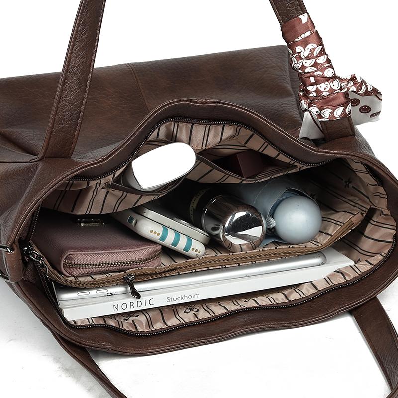 Borsa retrò di grande capacità da donna, borsa a tracolla per pendolari, borsa tote in PU